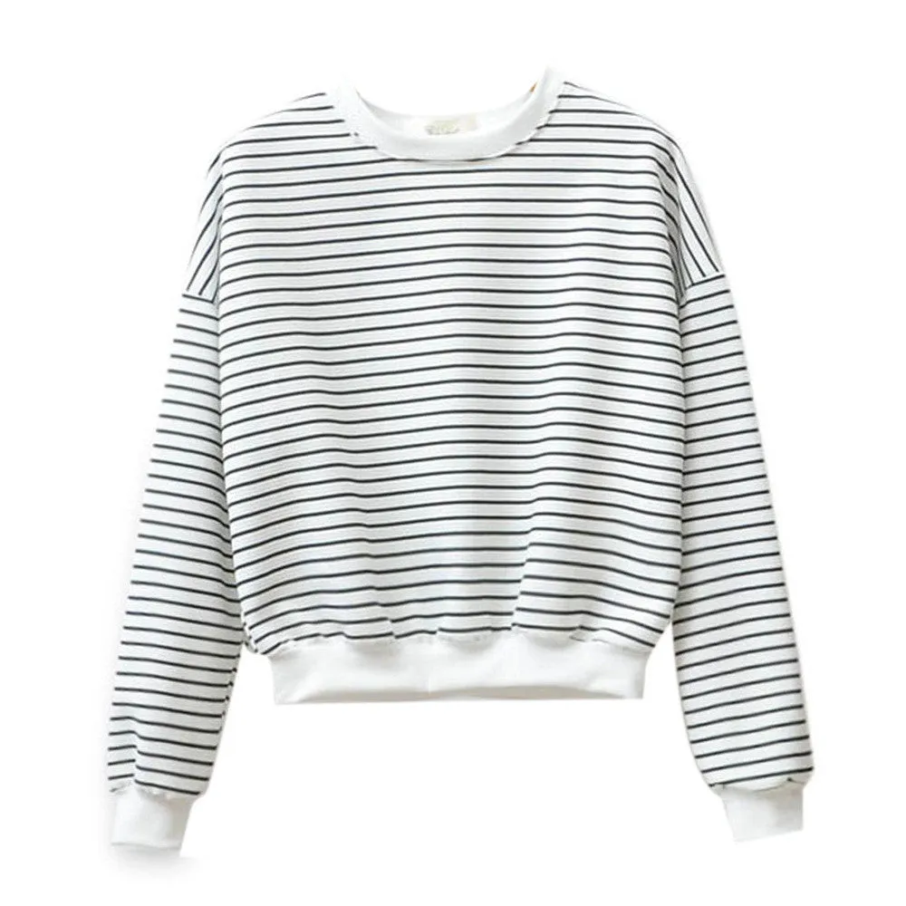 Fashion Hoodies for Women Harajuku Striped Sweatshirts Hoody Long Sleeve Hoodie Cotton Casual Black White Pullover Tops