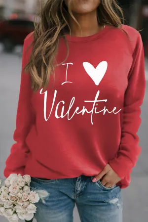 Fiery Red I Love Valentine Heart Flocking Pullover Sweatshirt