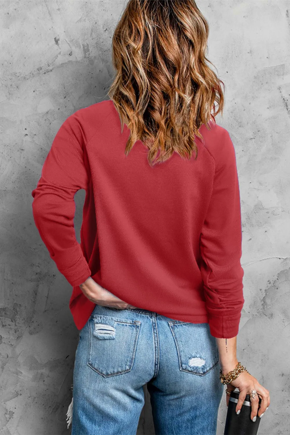 Fiery Red I Love Valentine Heart Flocking Pullover Sweatshirt