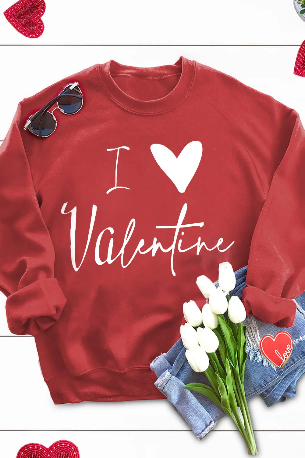 Fiery Red I Love Valentine Heart Flocking Pullover Sweatshirt