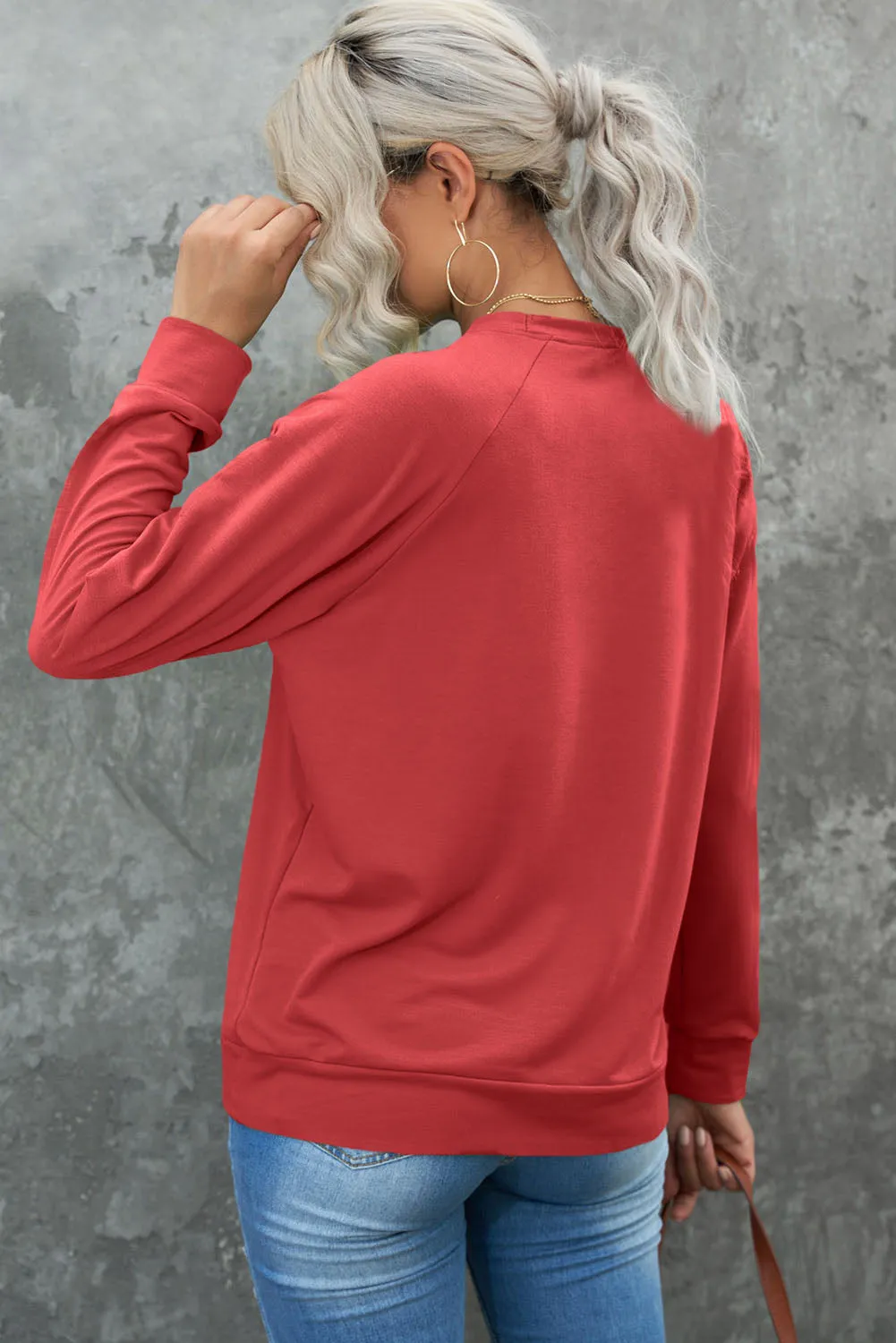 Fiery Red I Love Valentine Heart Flocking Pullover Sweatshirt