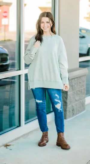 Finally Here Sage Grey Pullover