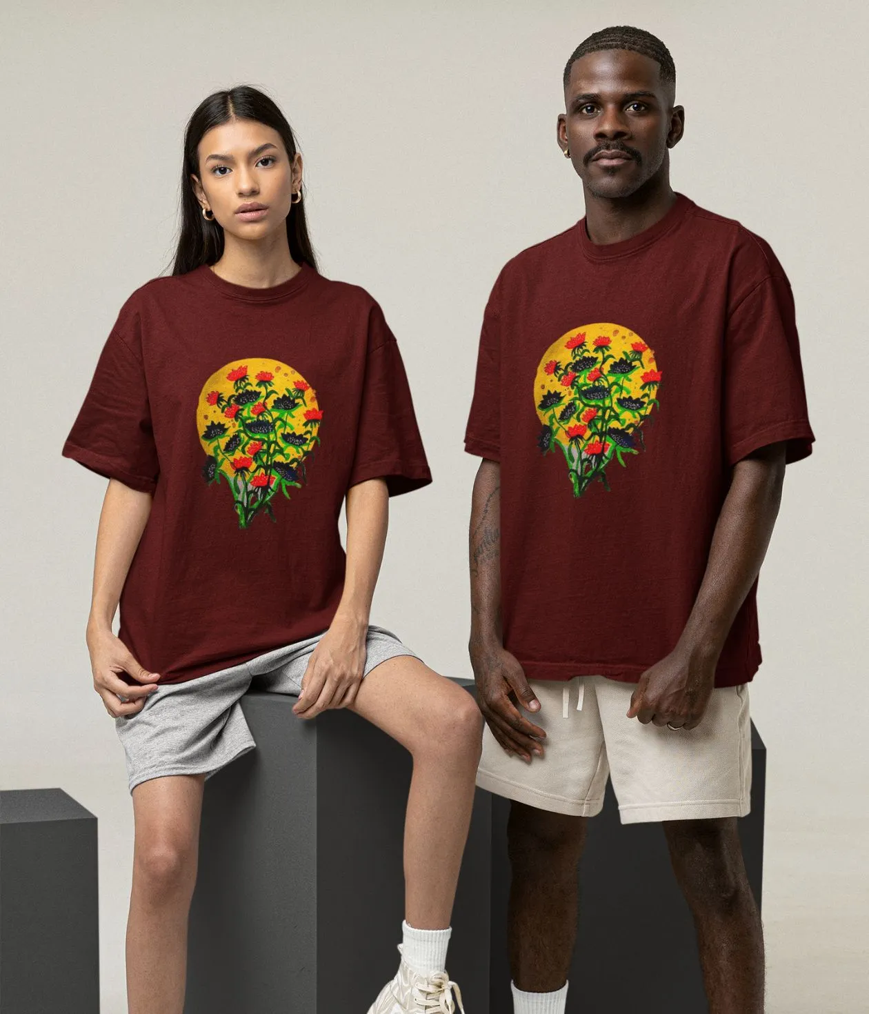 Floral Dusk - Oversized Classic T-Shirt - Dark