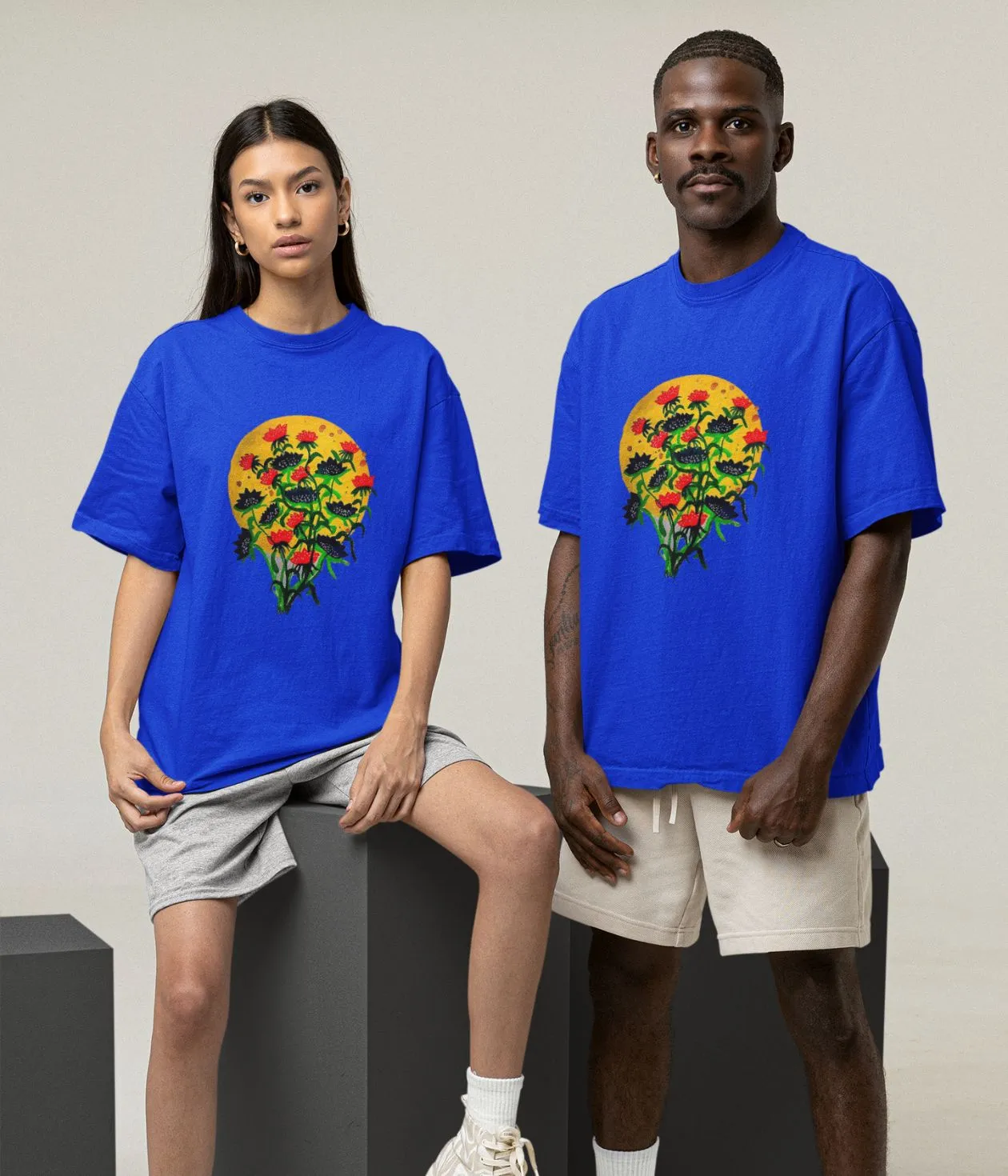 Floral Dusk - Oversized Classic T-Shirt - Dark