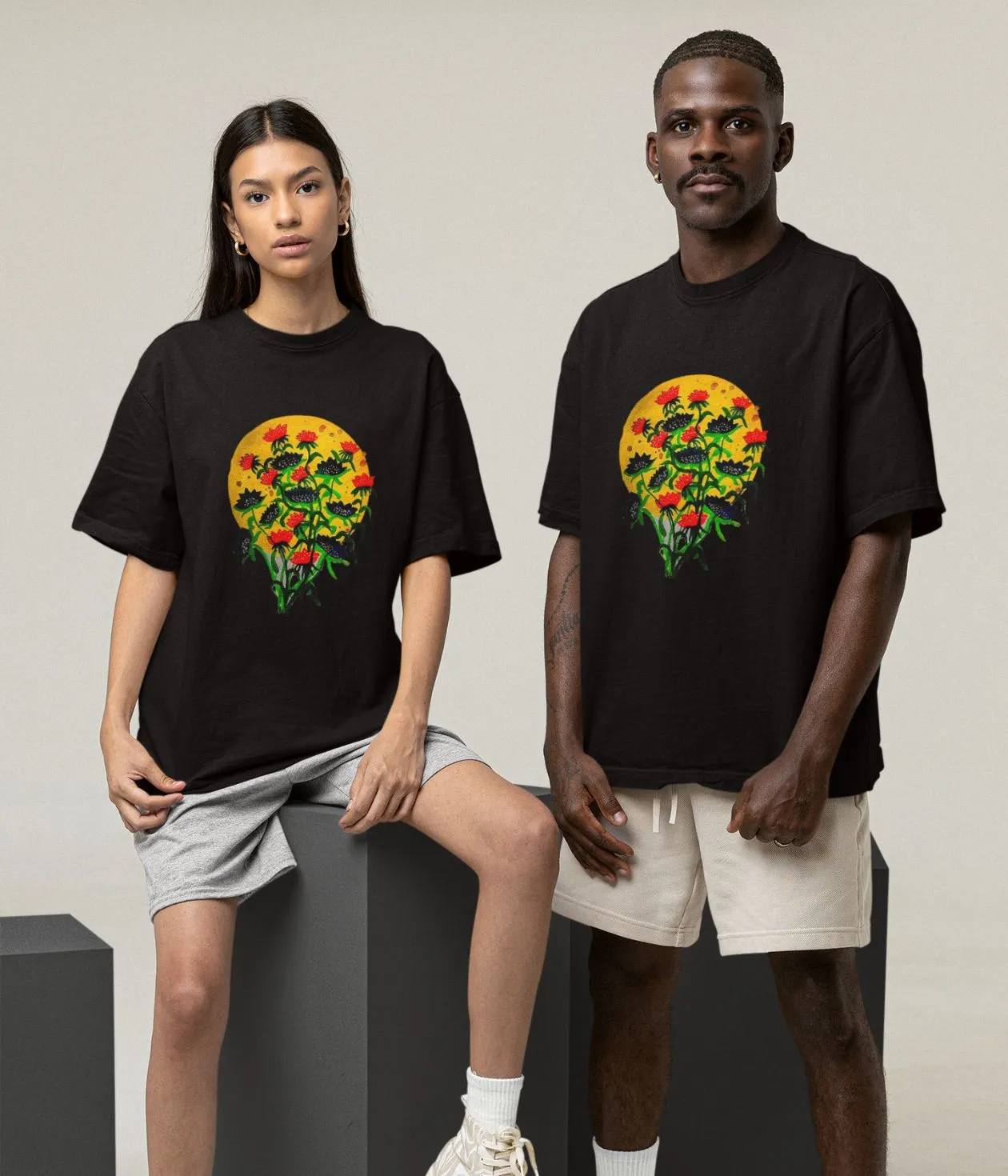 Floral Dusk - Oversized Classic T-Shirt - Dark