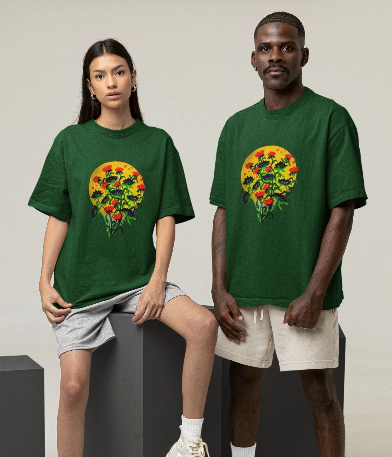 Floral Dusk - Oversized Classic T-Shirt - Dark