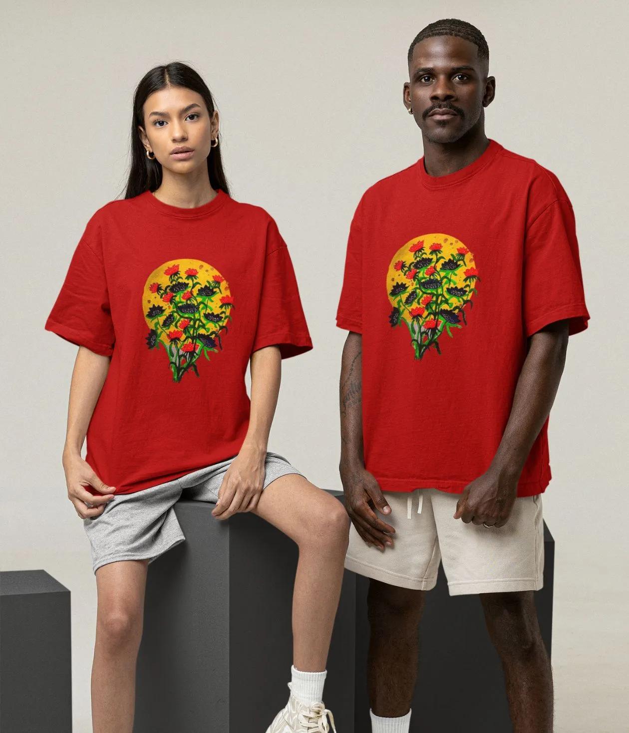 Floral Dusk - Oversized Classic T-Shirt - Dark