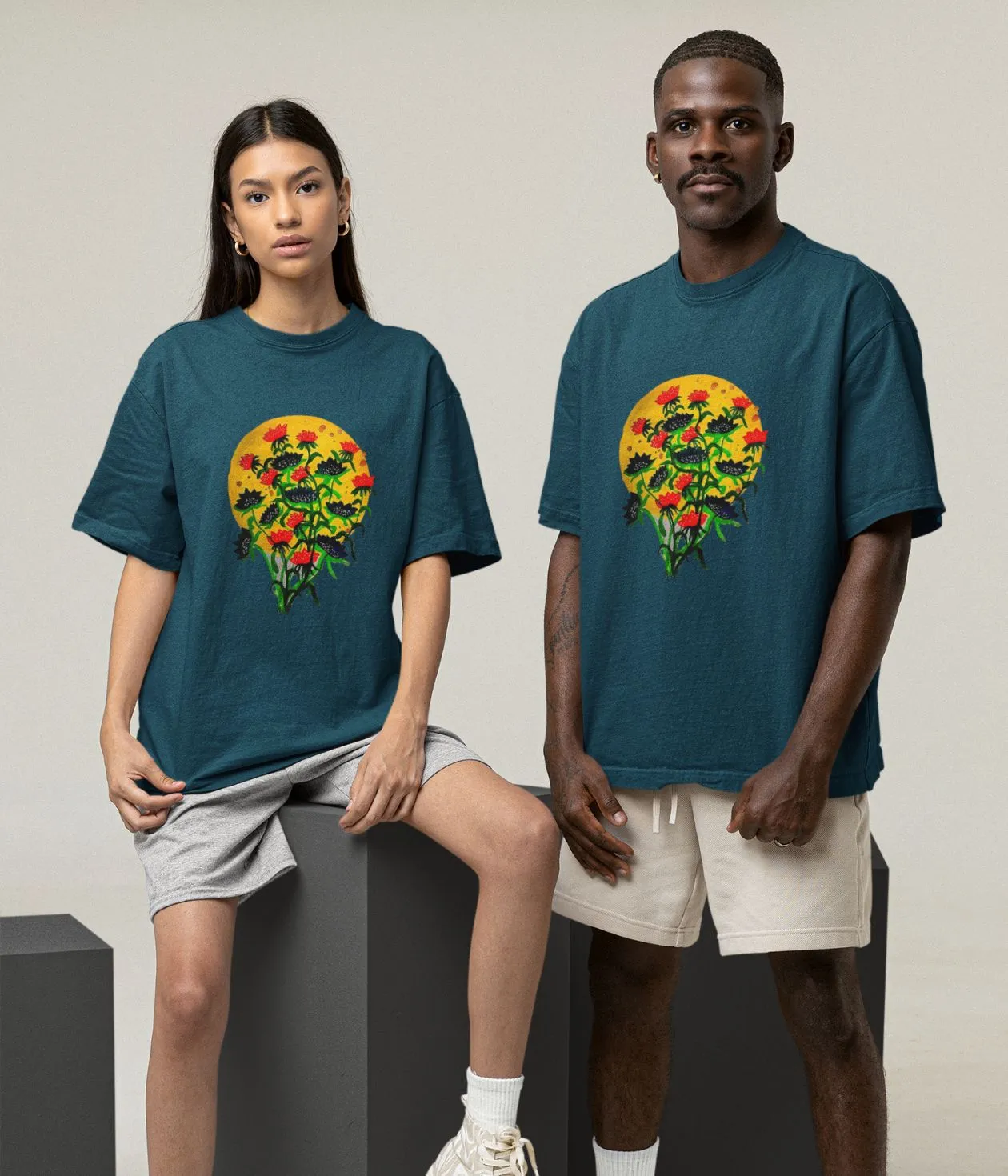 Floral Dusk - Oversized Classic T-Shirt - Dark