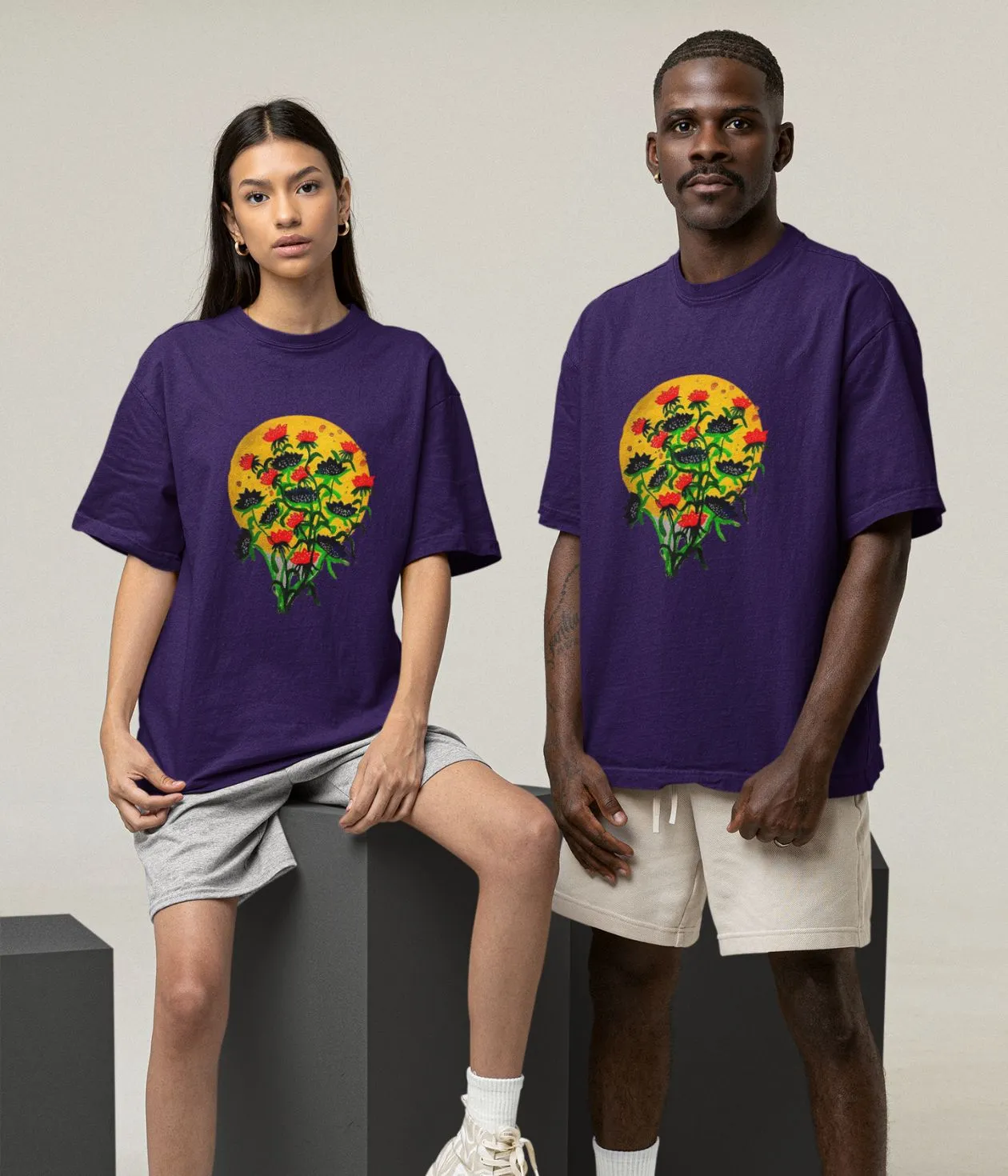 Floral Dusk - Oversized Classic T-Shirt - Dark