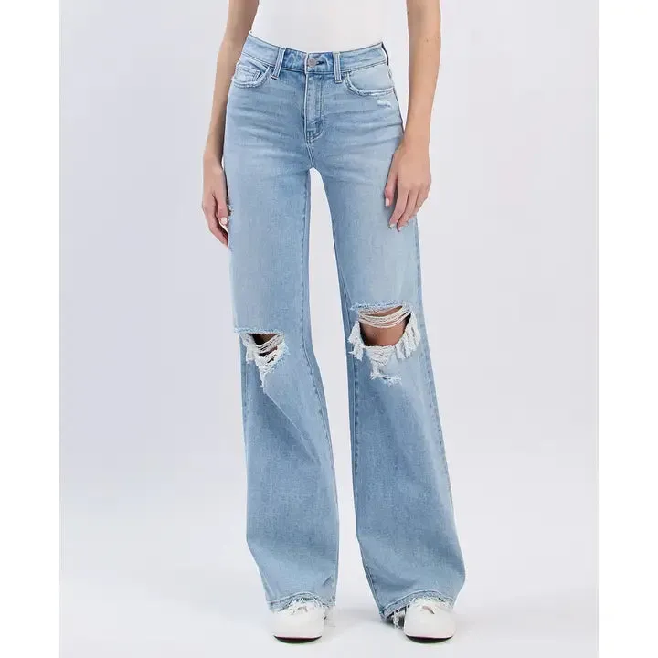 Flying Monkey High Rise Wide Leg Distressed Jeans