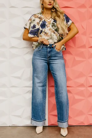 Flying Monkey | The Joyce High Rise Cuffed Wide Leg Denim