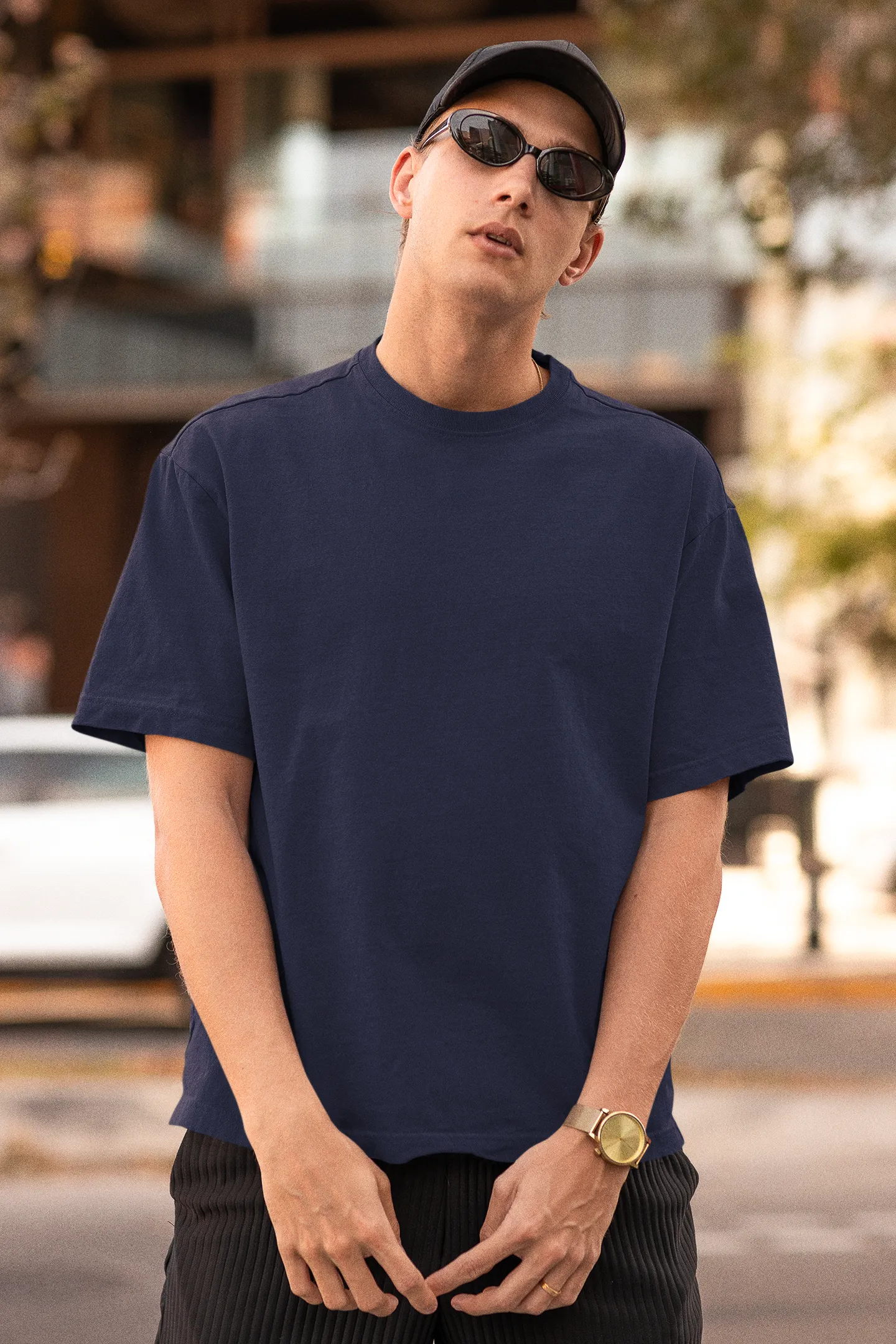 Follow the Wave Navy Blue Oversized Fit Unisex T-Shirt