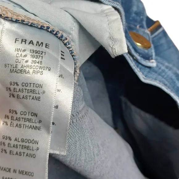 FRAME Ali High Rise Cigarette Distressed Medium Blue Denim Jeans 31