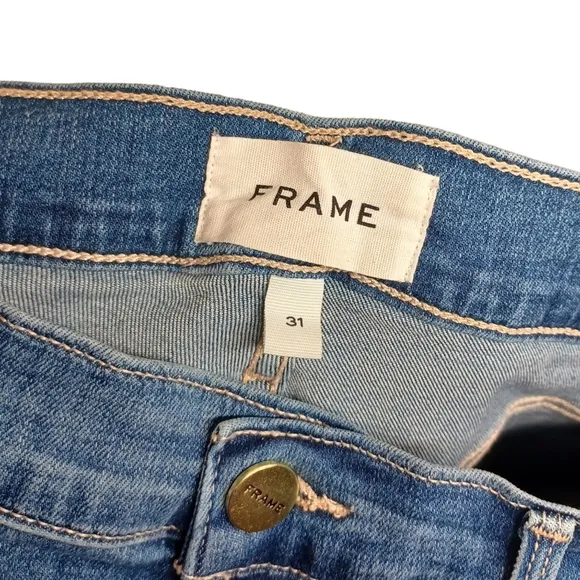 FRAME Ali High Rise Cigarette Distressed Medium Blue Denim Jeans 31