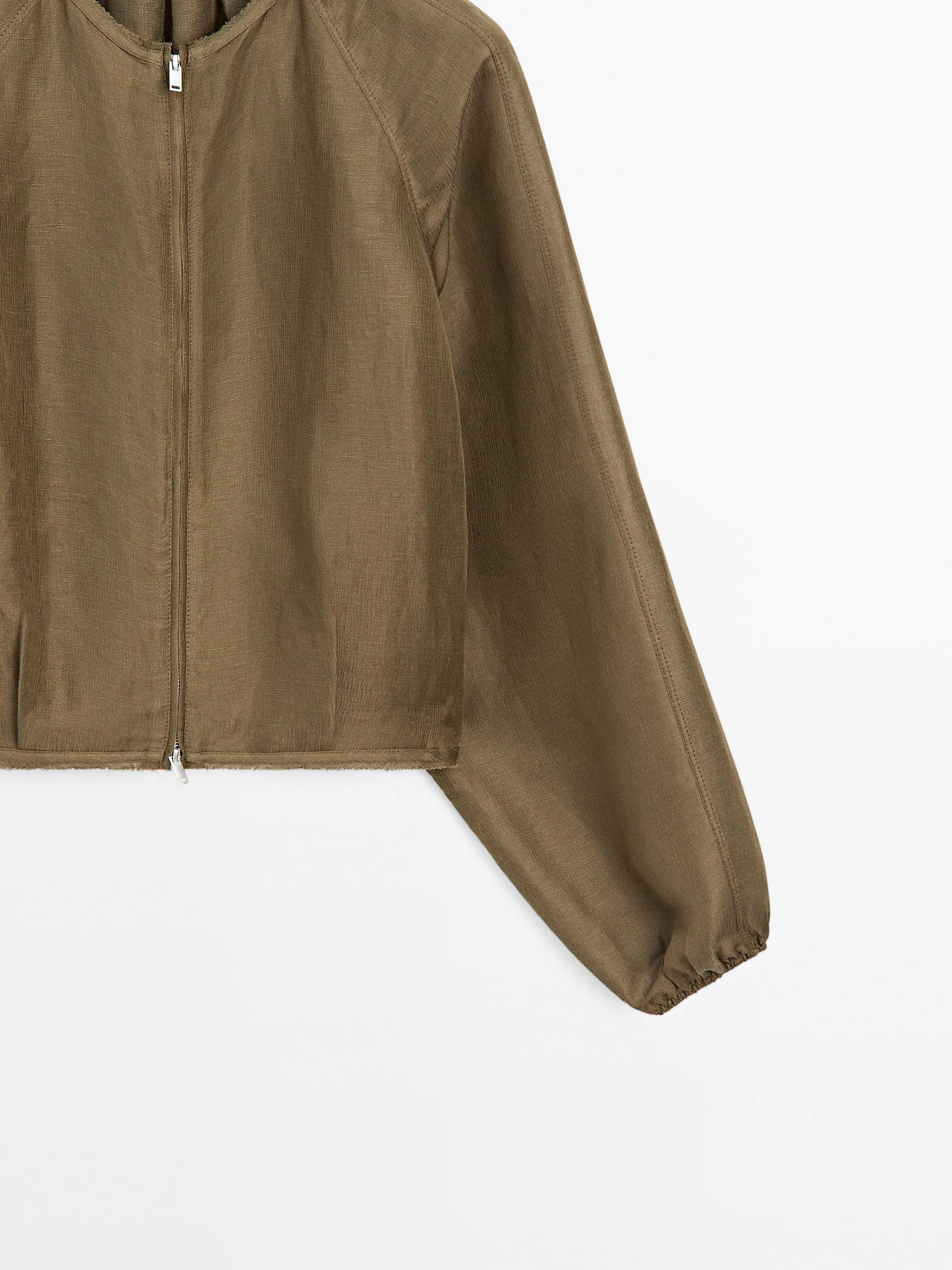 Frayed linen silk bomber jacket