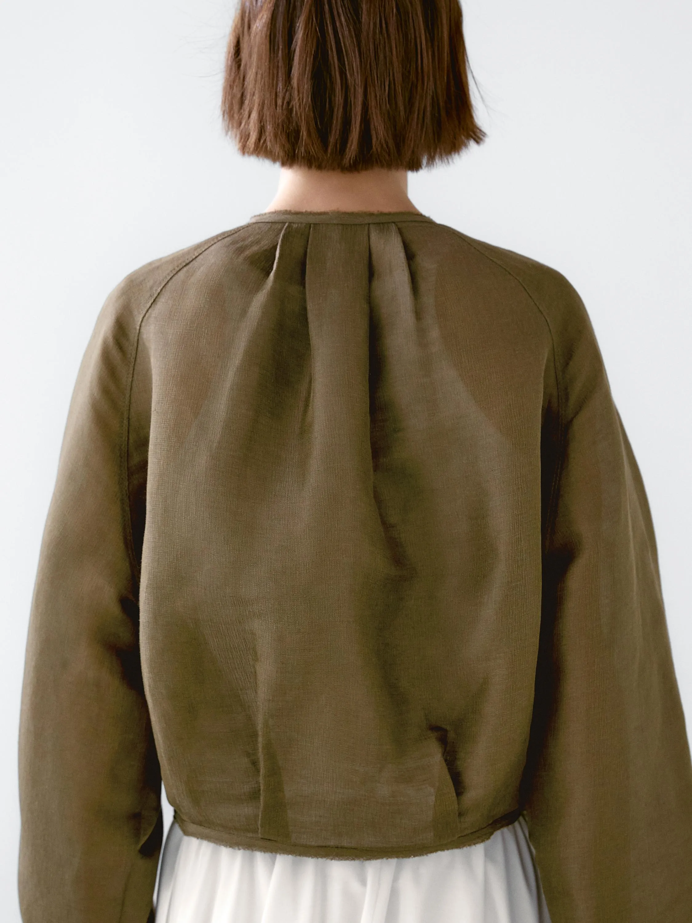 Frayed linen silk bomber jacket