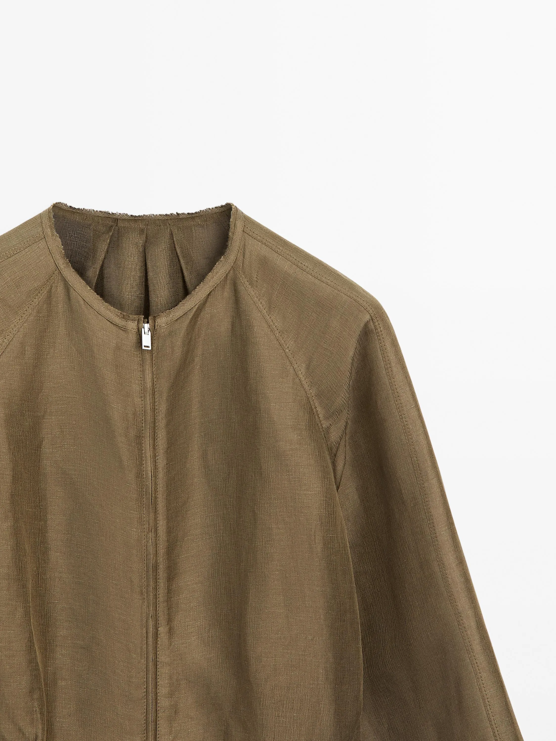 Frayed linen silk bomber jacket