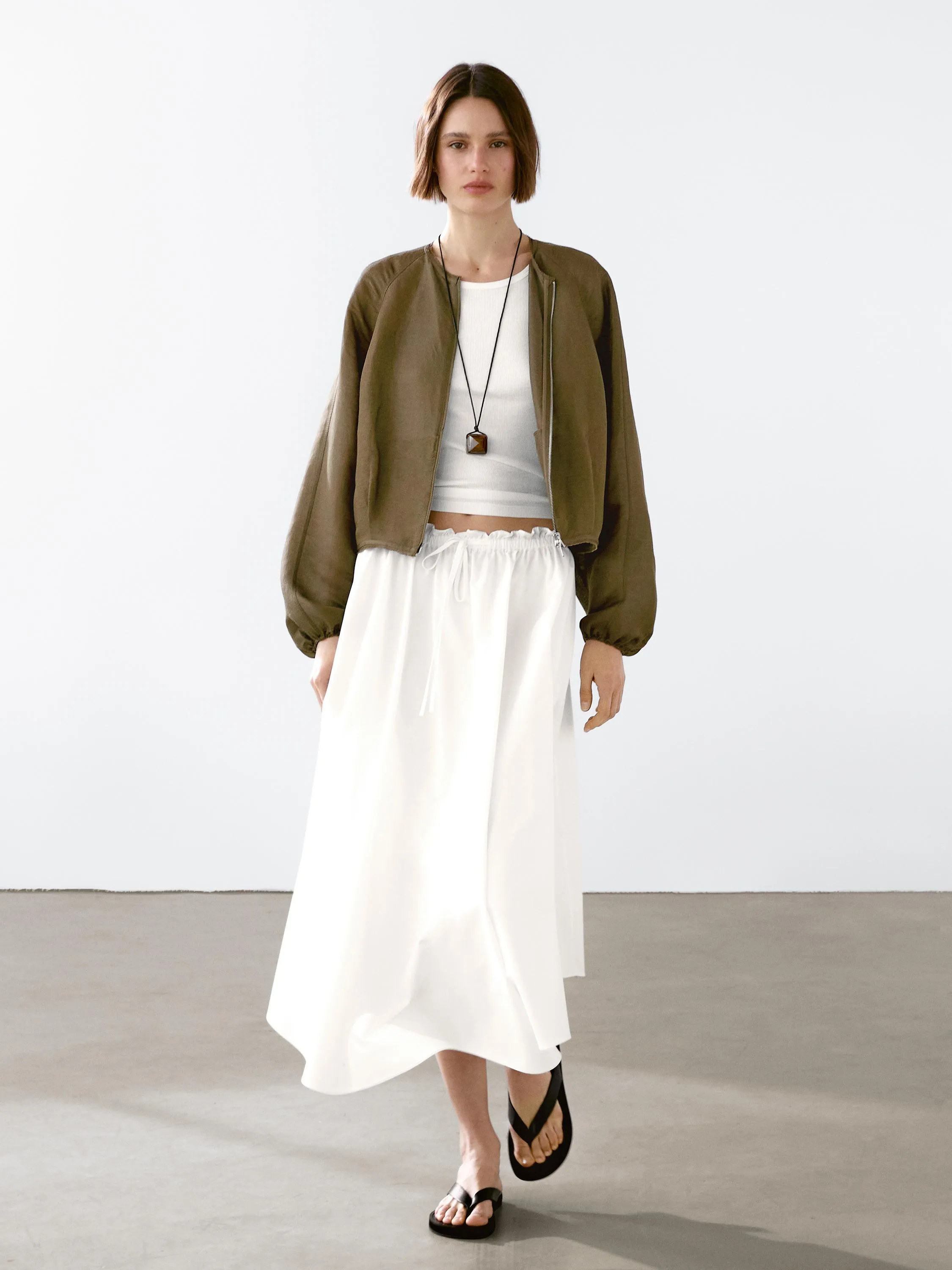 Frayed linen silk bomber jacket