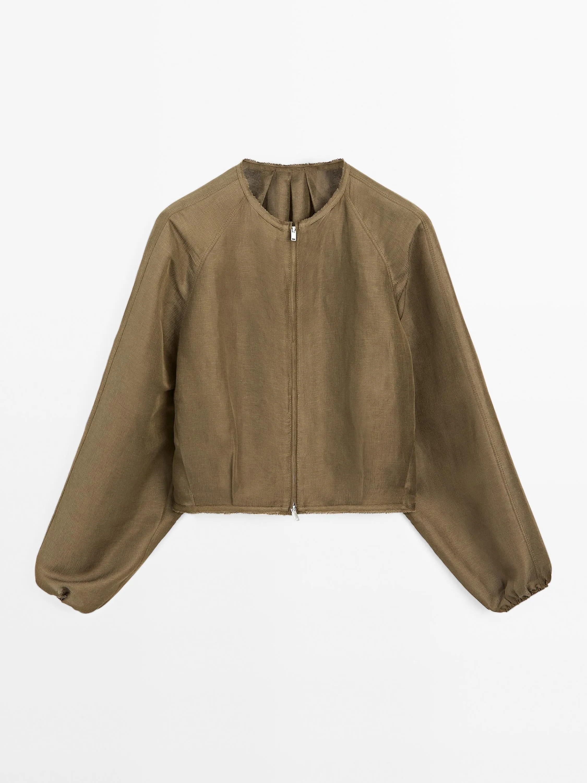 Frayed linen silk bomber jacket