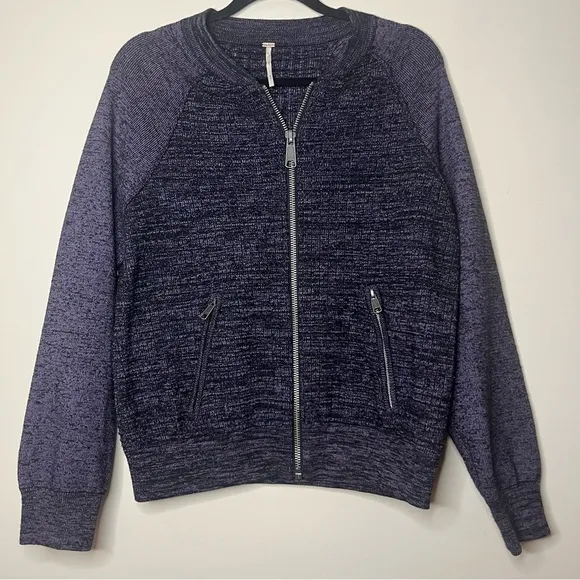 FREE PEOPLE Movement Naomi Ribbed Atheleisure Purple Pockets Zip Up Jacket