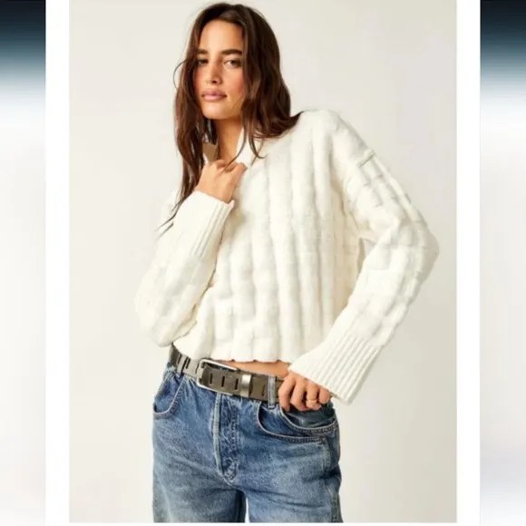 FREE PEOPLE Soul Searcher Chunky Oversized Mock Neck Ivory Sweater Size M