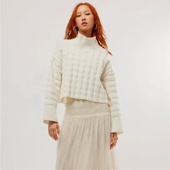 FREE PEOPLE Soul Searcher Chunky Oversized Mock Neck Ivory Sweater Size M