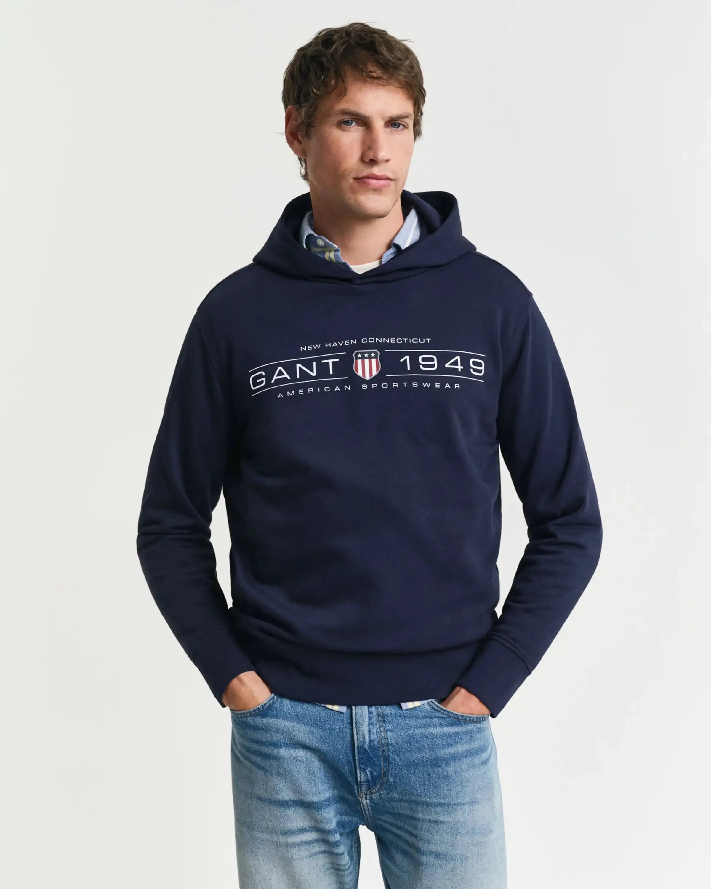 GANT Mens Graphic Hoodie Evening Blue