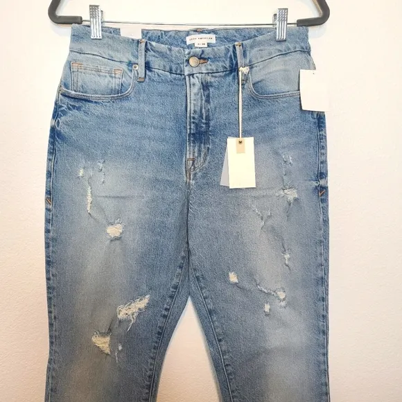 GOOD AMERICAN Good Classic Hi-Rise Distressed Jeans NWT Size 28