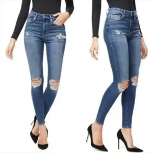 Good American Good Waist High Rise Snake Pocket Distressed Jeans Size 14/32