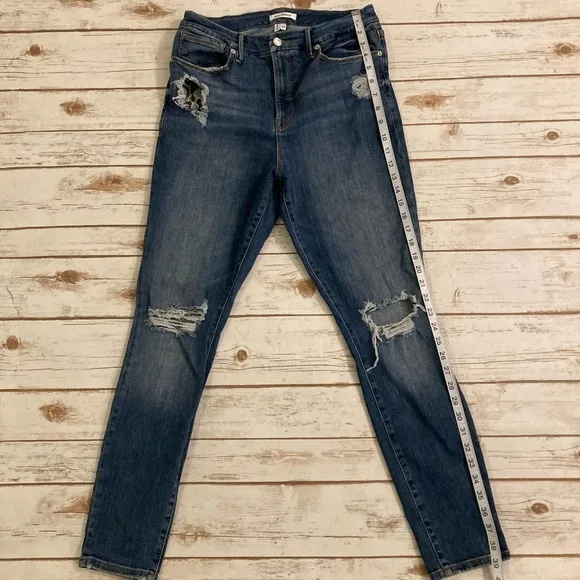 Good American Good Waist High Rise Snake Pocket Distressed Jeans Size 14/32