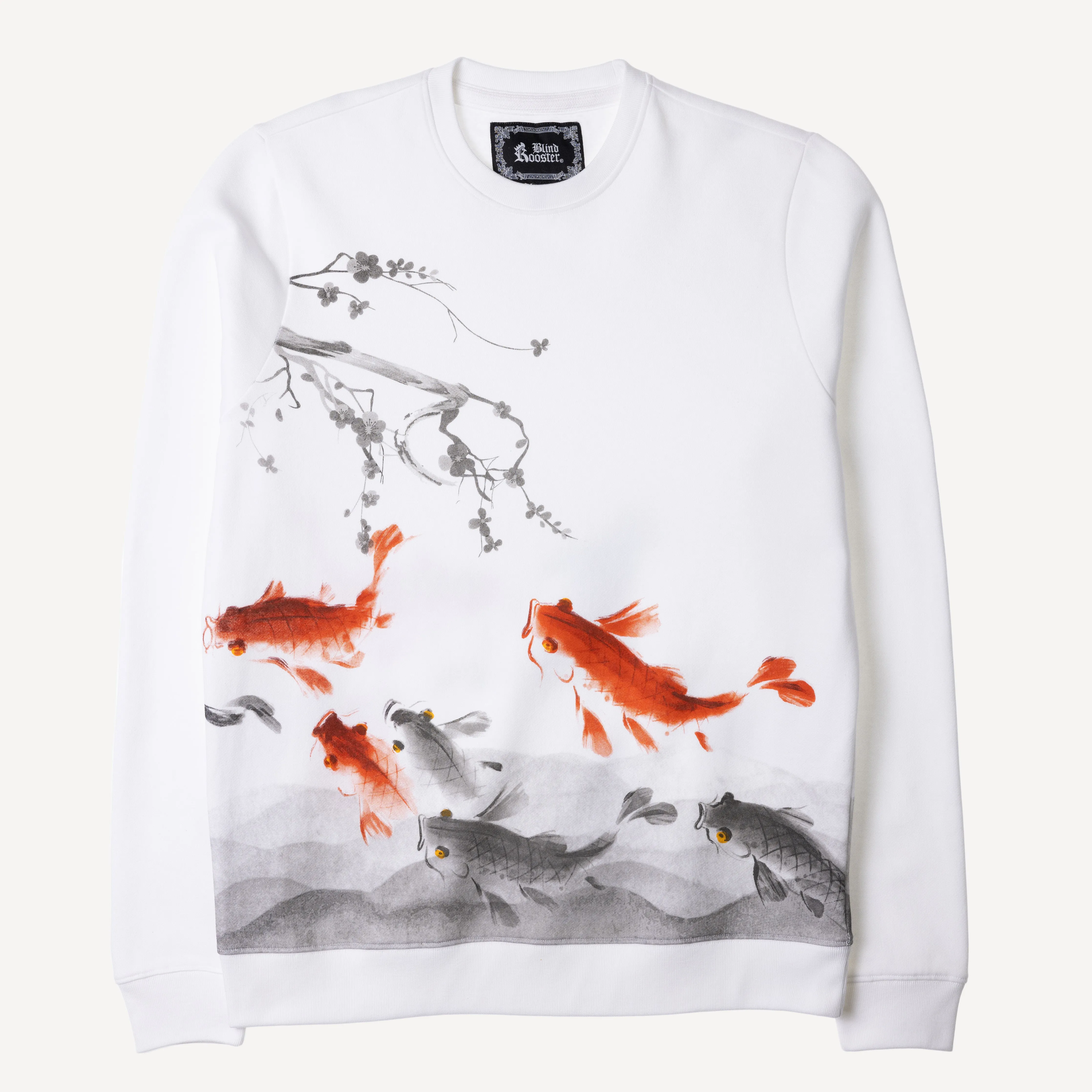 Graphic Wraparound Crewneck Pullover Sweatshirt - White / Koi