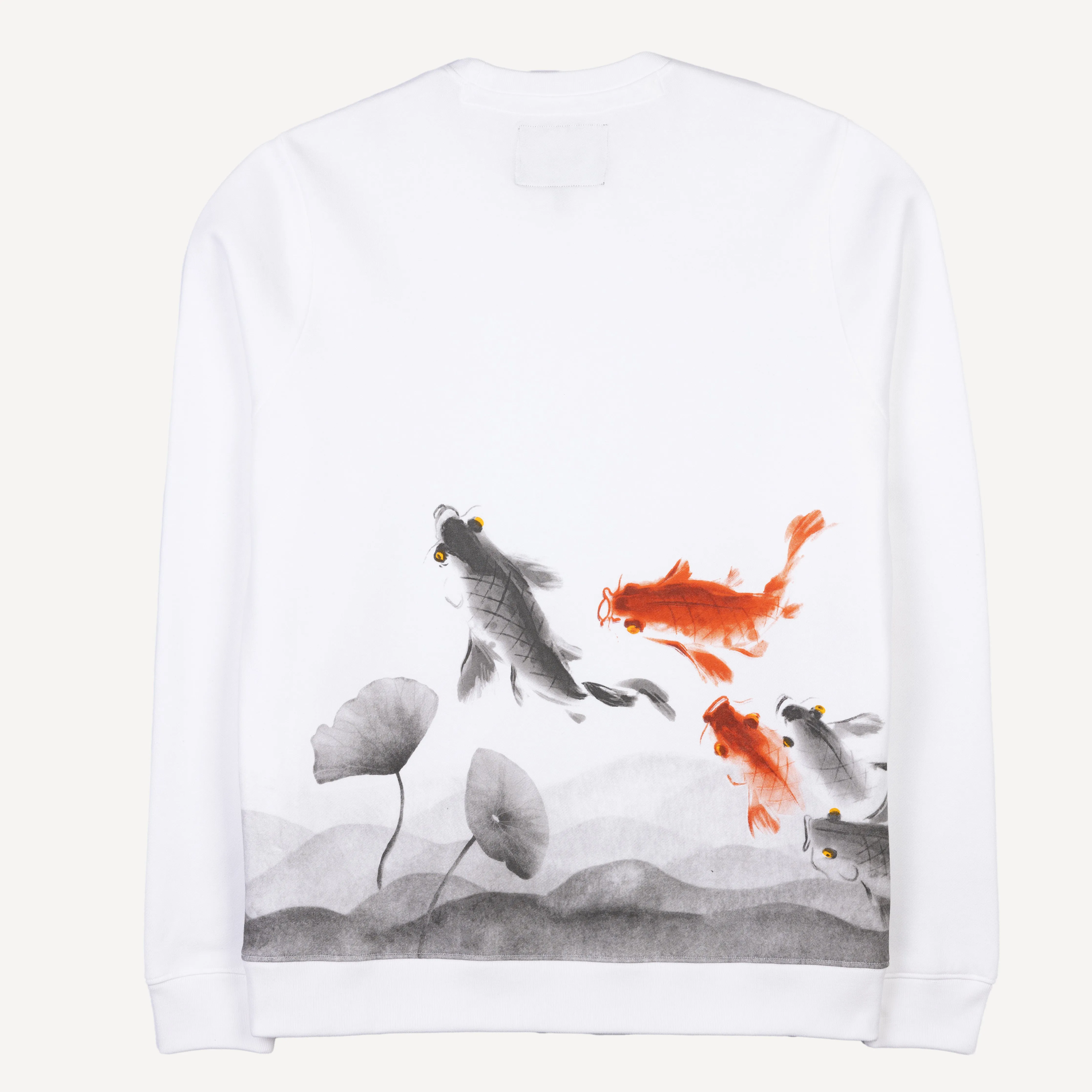 Graphic Wraparound Crewneck Pullover Sweatshirt - White / Koi