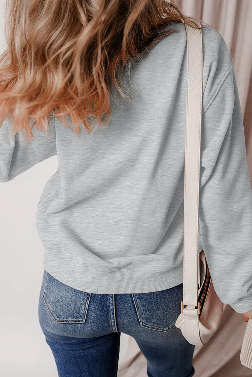 Gray Halloween Ghost Print Crewneck Drop Shoulder Sweatshirt