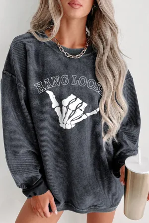 Gray HANG LOOSE Skeleton Ribbed Pullover Sweatshirt