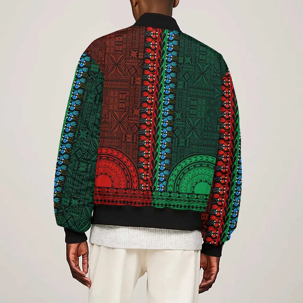 Green-red Dashiki and Tapa Pattern Bomber Jacket Africa-Polynesia Together Culture LT9