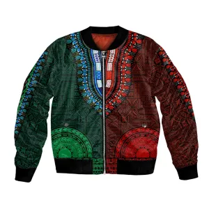 Green-red Dashiki and Tapa Pattern Bomber Jacket Africa-Polynesia Together Culture LT9