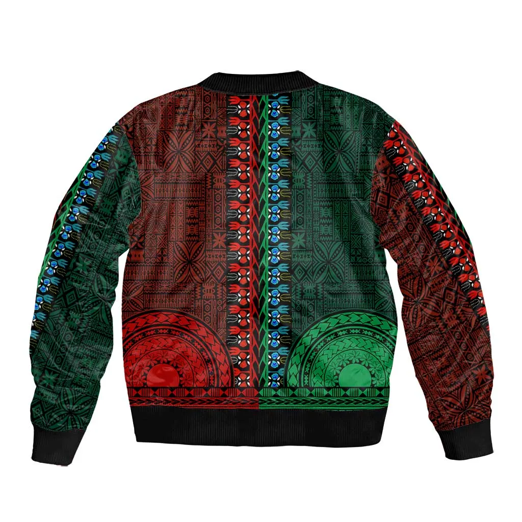Green-red Dashiki and Tapa Pattern Bomber Jacket Africa-Polynesia Together Culture LT9