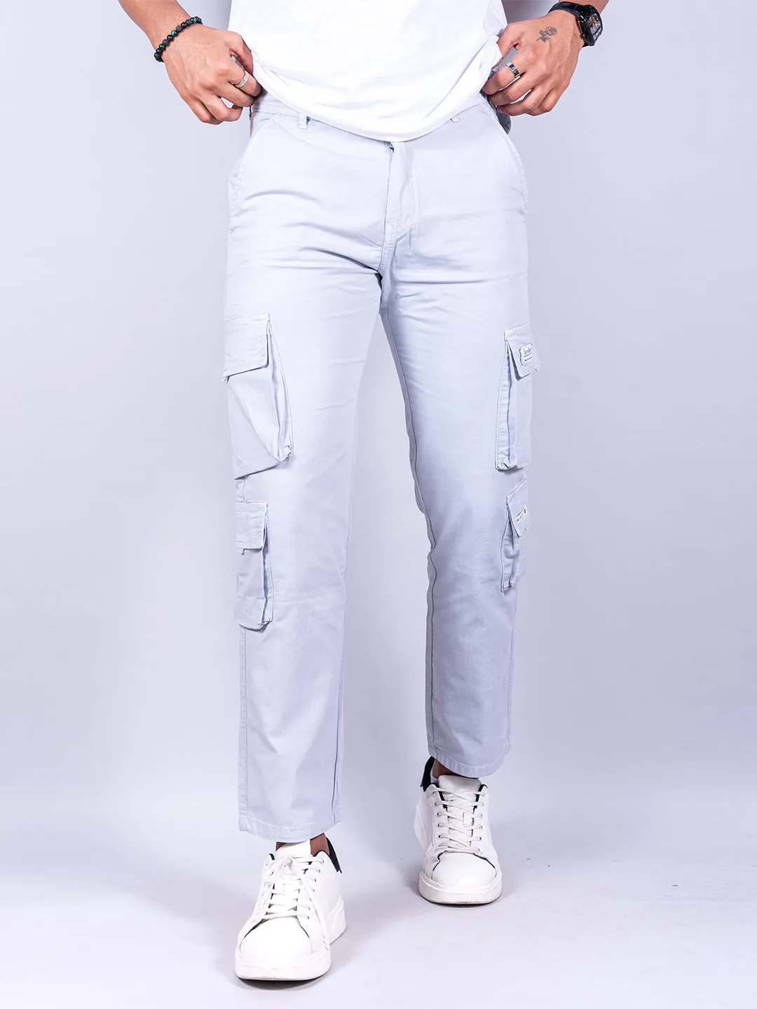 Grey Matty Linen Lycra Mens Cargo Pants