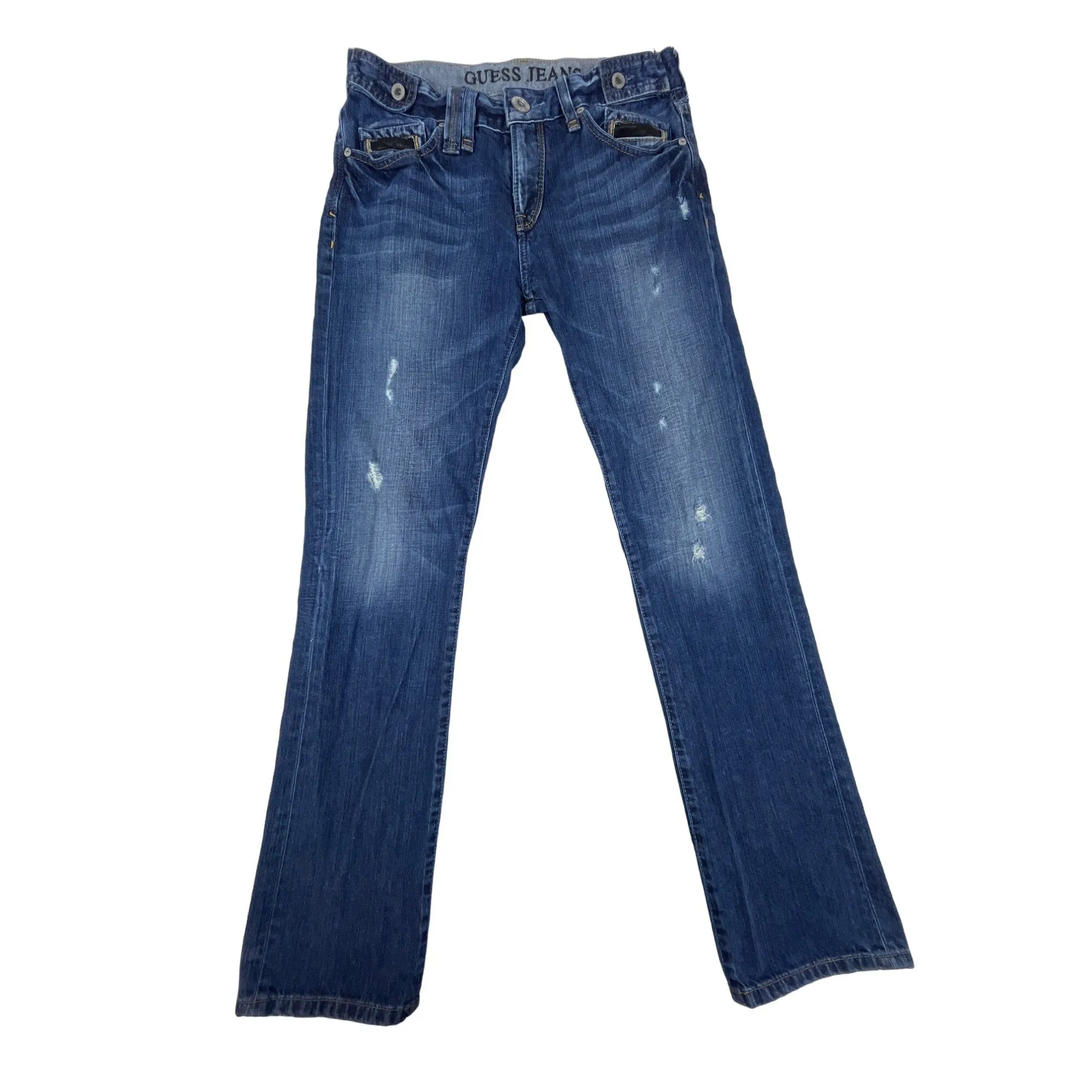 Guess Men's Blue Lincoln Slim Straight Fit Distressed Studded Jeans Sz30