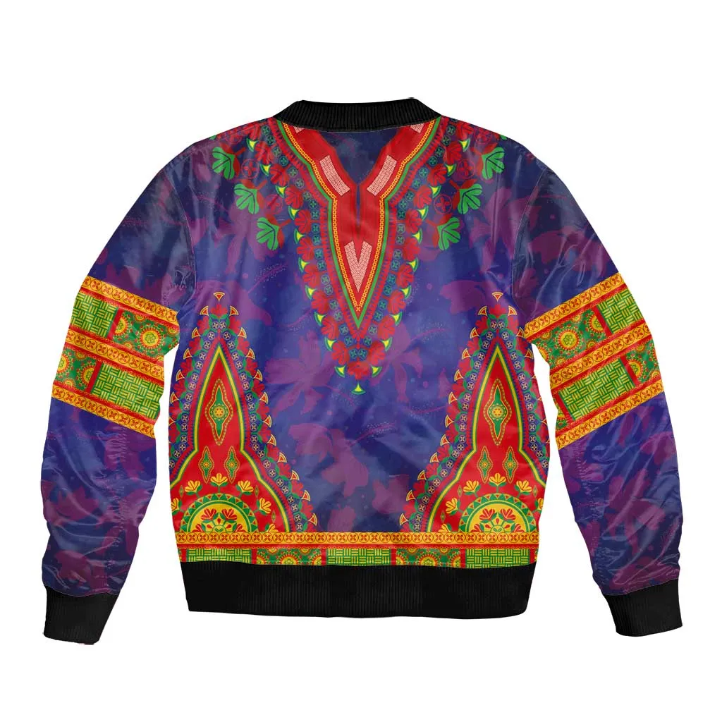 Haiti Bomber Jacket Choeblack Dashiki Style Blue Color LT03