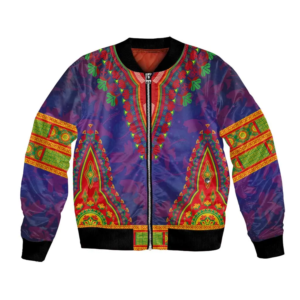 Haiti Bomber Jacket Choeblack Dashiki Style Blue Color LT03