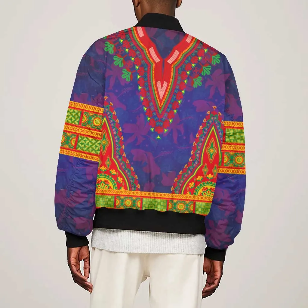 Haiti Bomber Jacket Choeblack Dashiki Style Blue Color LT03