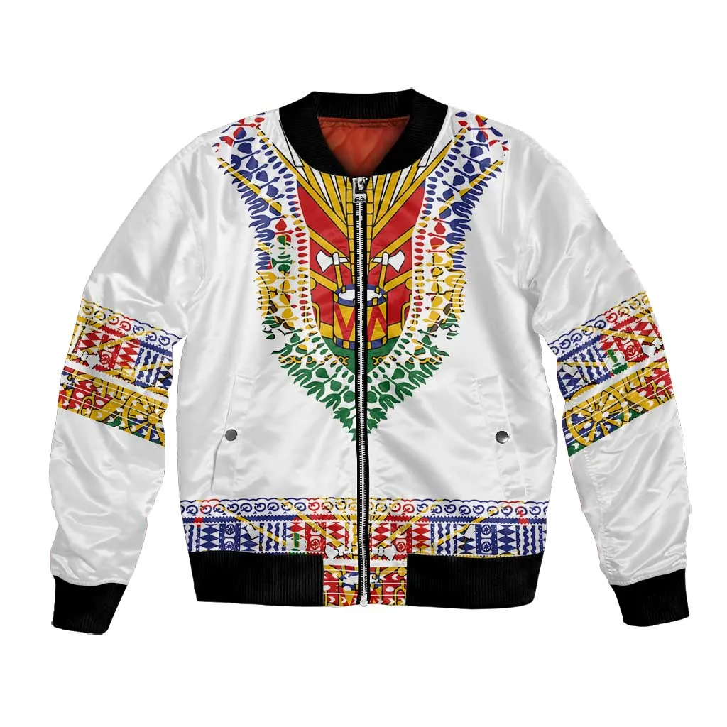 Haiti Flag Bomber Jacket Traditional Dashiki White Color LT03