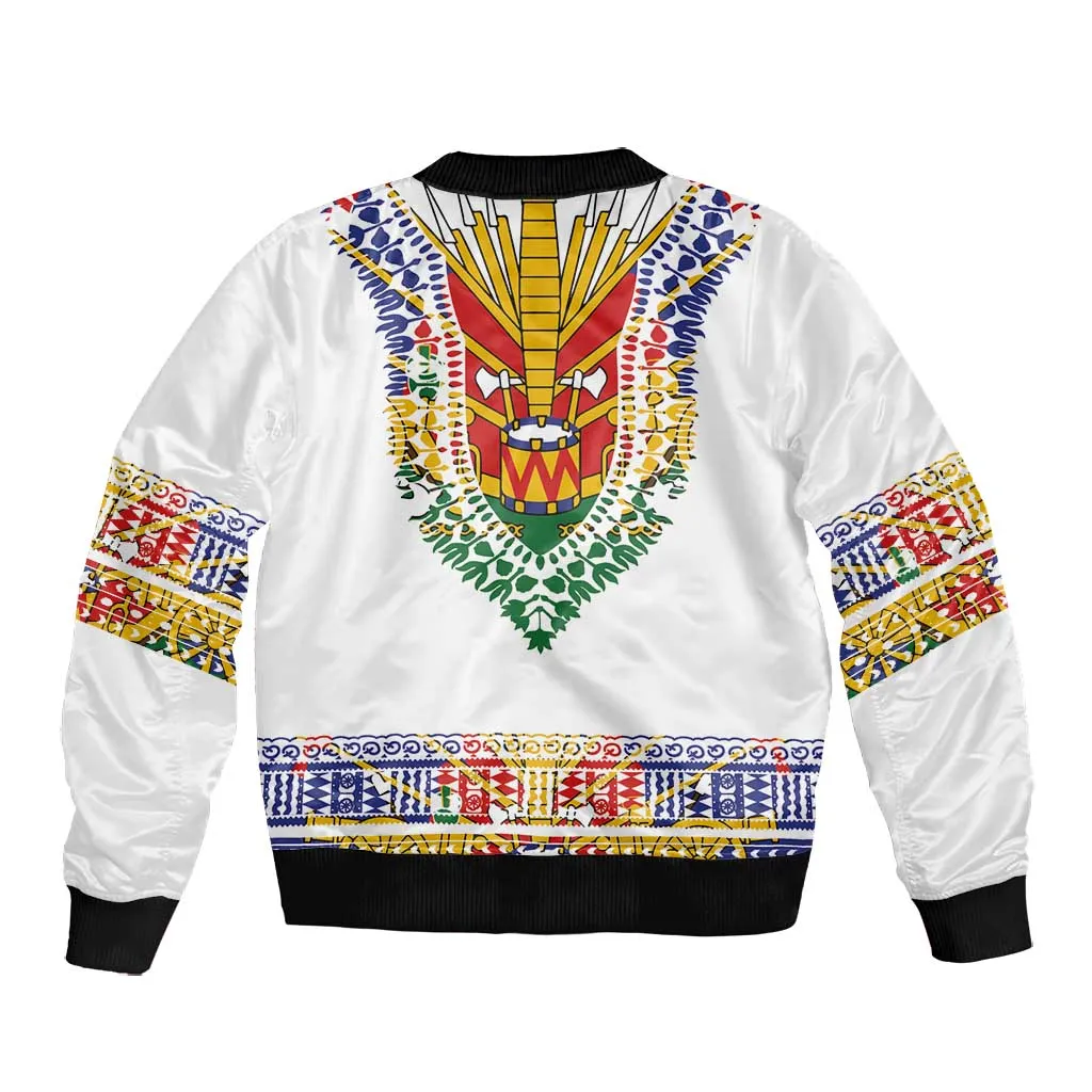 Haiti Flag Bomber Jacket Traditional Dashiki White Color LT03