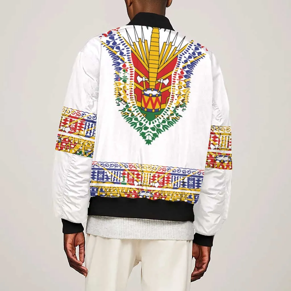 Haiti Flag Bomber Jacket Traditional Dashiki White Color LT03