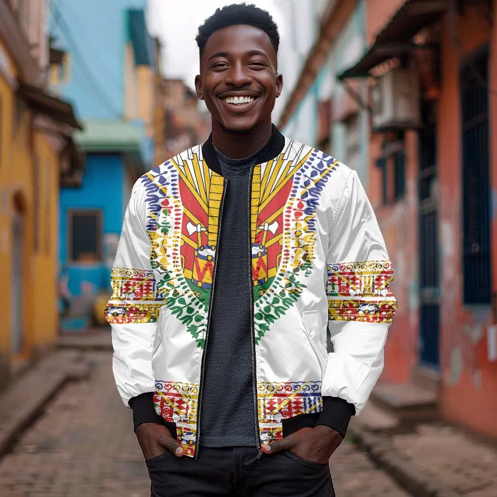 Haiti Flag Bomber Jacket Traditional Dashiki White Color LT03