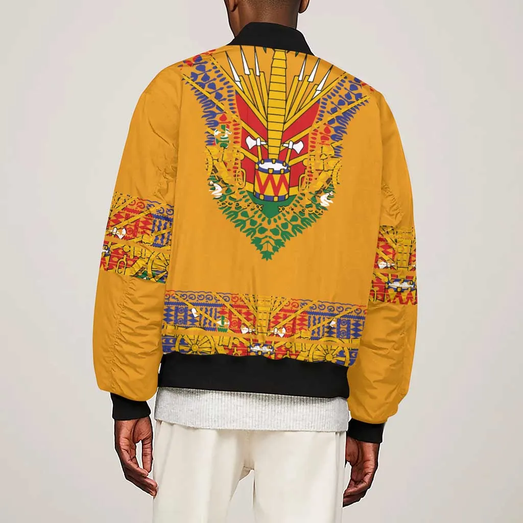Haiti Flag Sleeve Zip Bomber Jacket Traditional Dashiki Yellow Color LT03