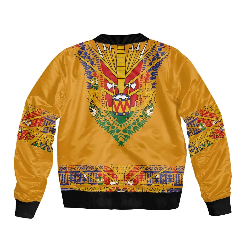 Haiti Flag Sleeve Zip Bomber Jacket Traditional Dashiki Yellow Color LT03