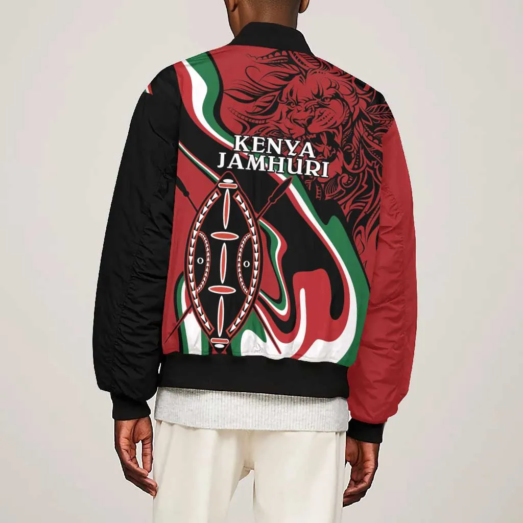 Happy Jamhuri Day Kenya Bomber Jacket Kenyan Lion and Maasai Shield LT9