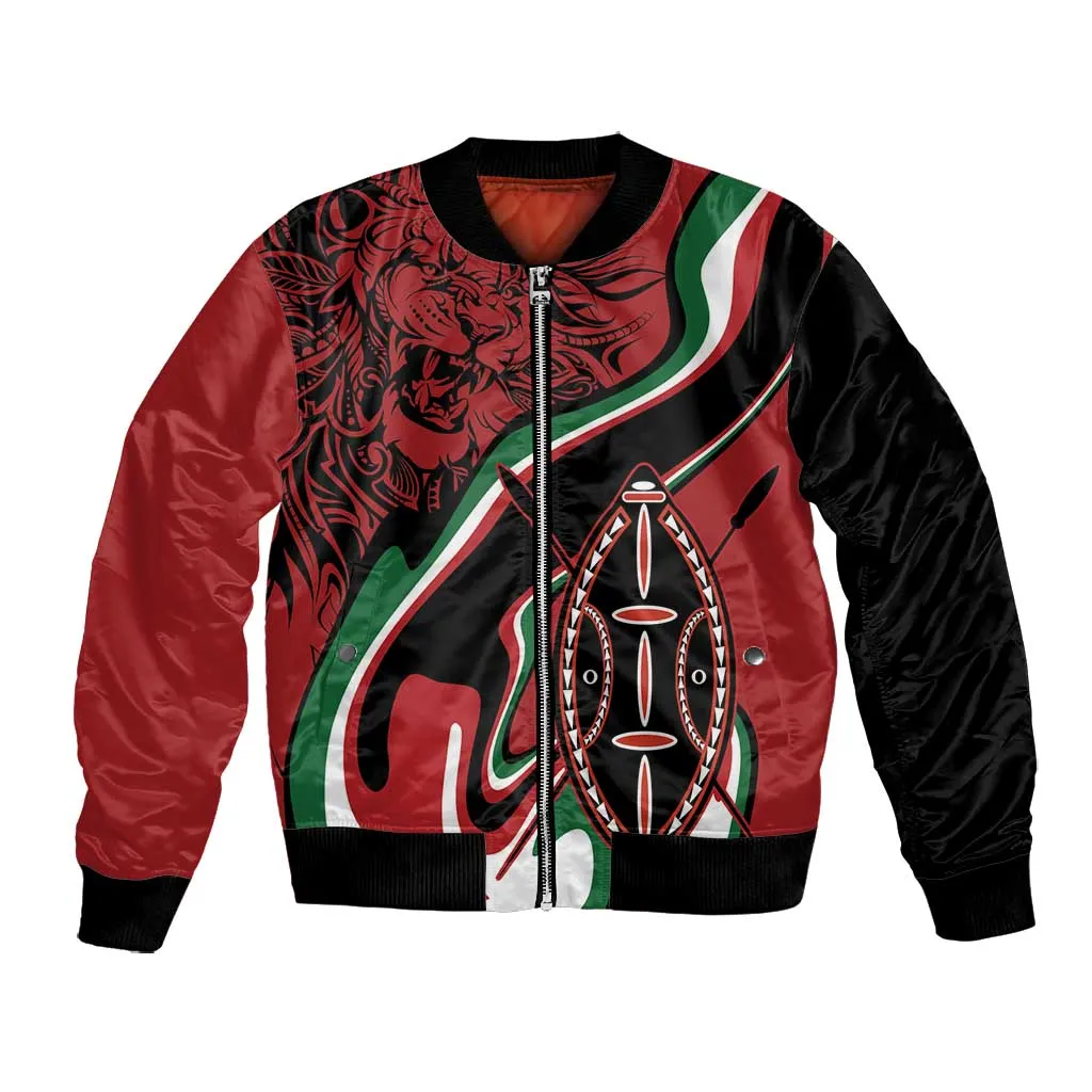 Happy Jamhuri Day Kenya Bomber Jacket Kenyan Lion and Maasai Shield LT9